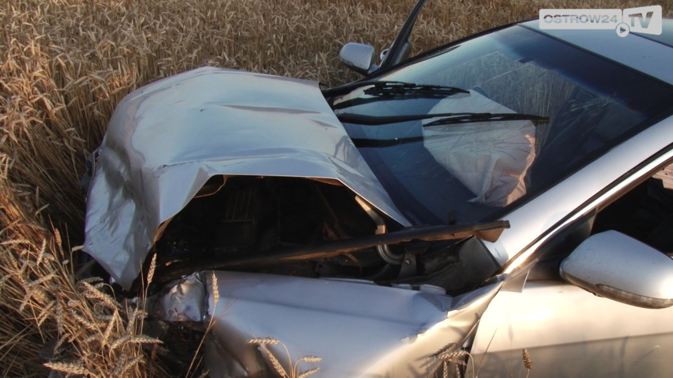 Zderzenie w Ociążu, auto w zbożu