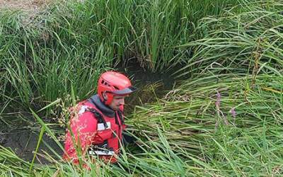 strażak szukający saszetki