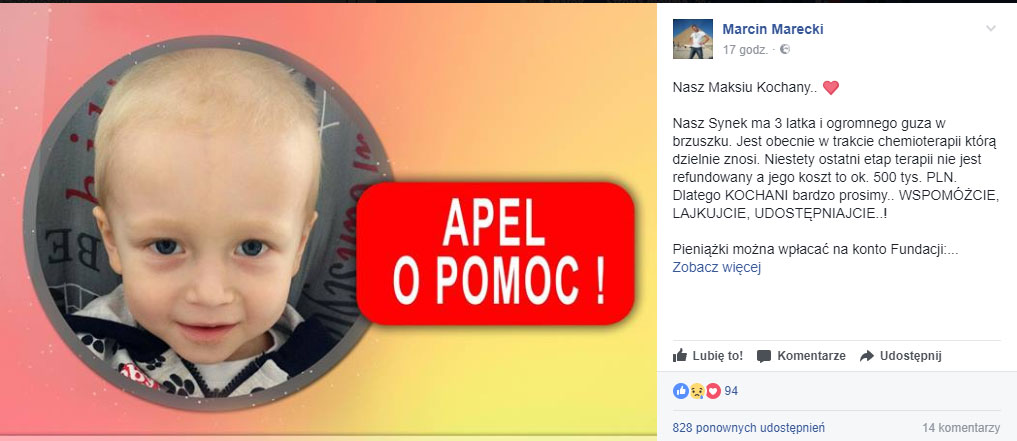 Potrzebna Wasza pomoc. 3-letni Maksiu z Ostrowa zachorował