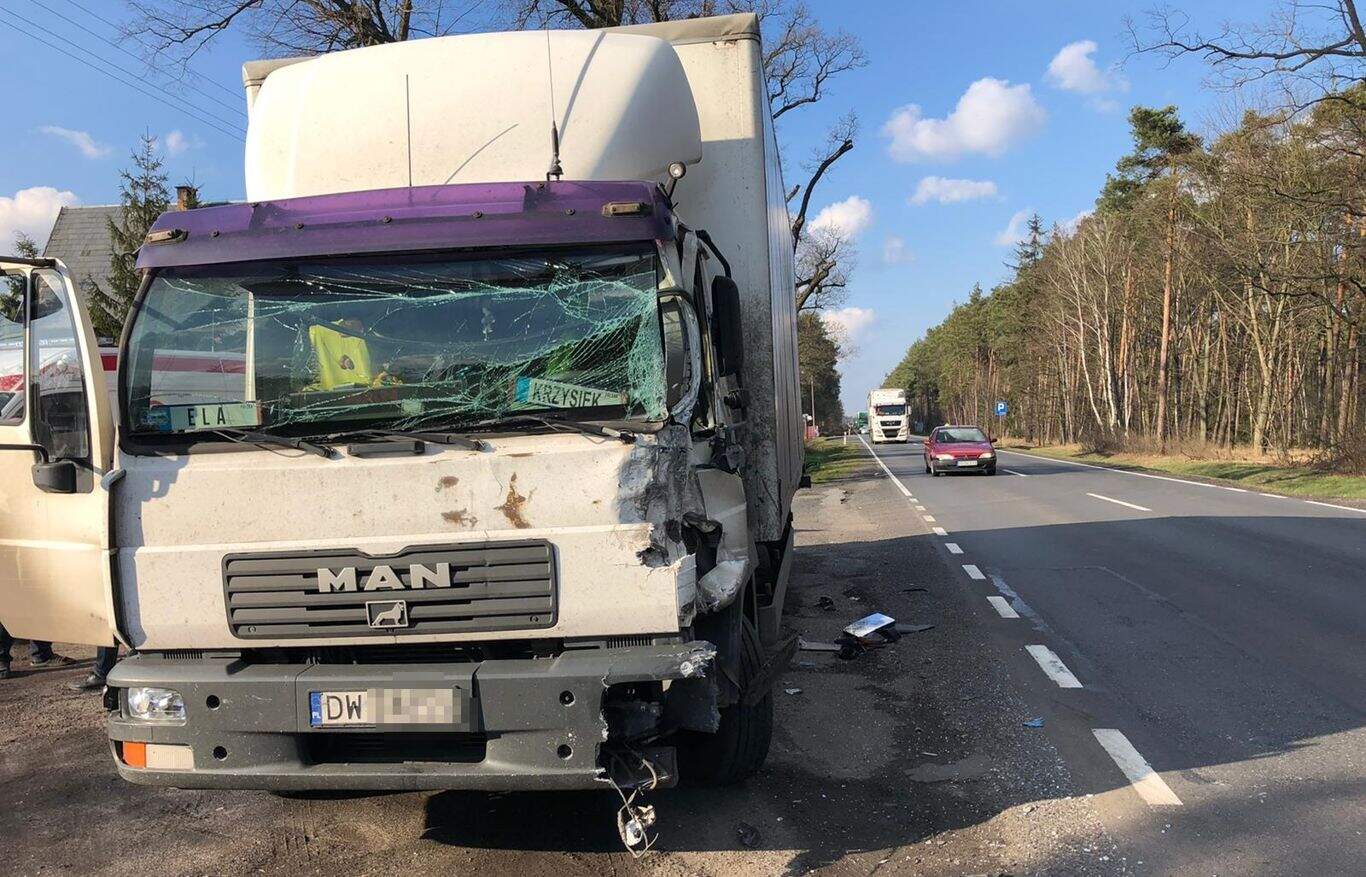 Zderzenie dwóch ciężarówek przy tartaku w Antonie