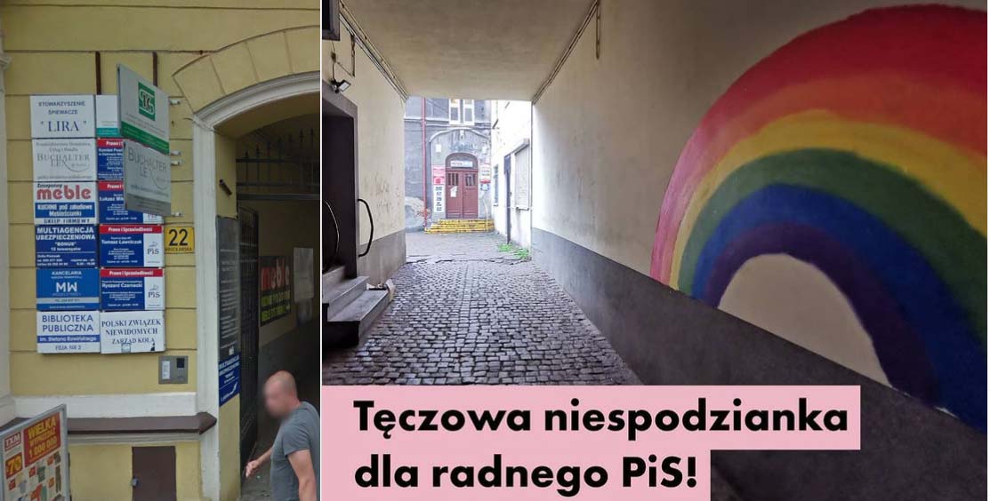 Wymalowali tęczę politykom PiS (aktualizacja)