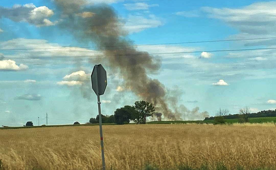 Pożar zboża w Biskupicach Ołobocznych