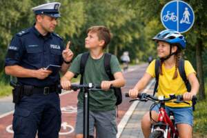 Wchodzi obowiązek jazdy w kasku. Wasze dzieci już mają? kask-policjant