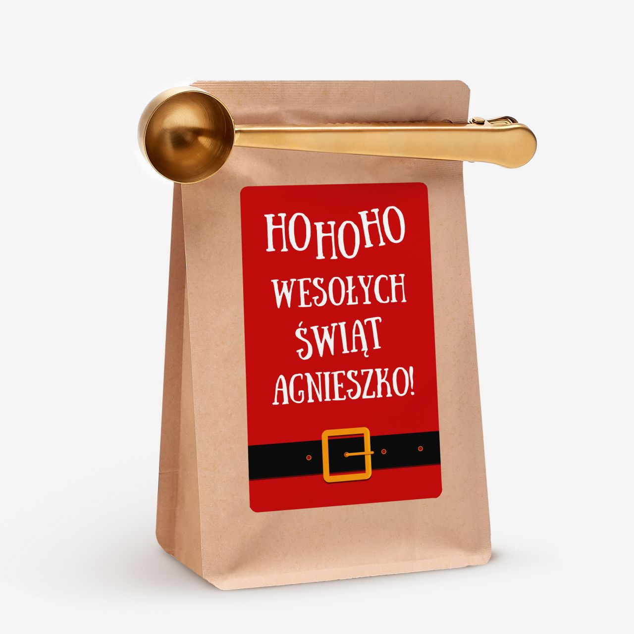 Kawa świąteczna z pozłacaną łyżeczką HO HO HO prezent na Mikołaja
