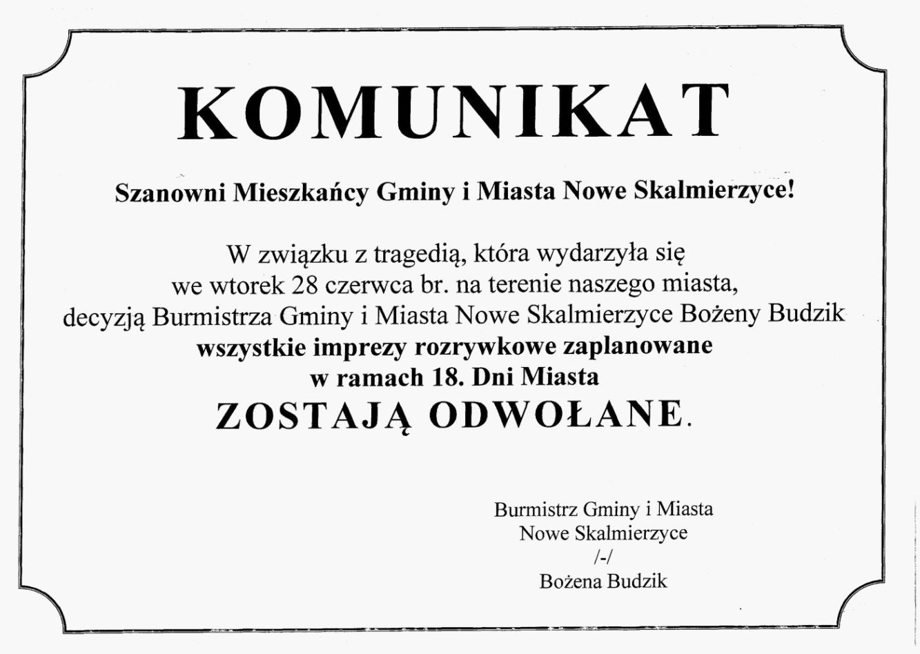 Dni Nowych Skalmierzych ODWOŁANE