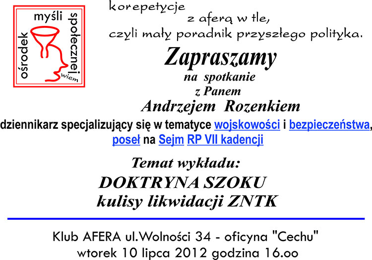 Jak zlikwidowano ZNTK, jak zostać politykiem. Przyjdź i zobacz